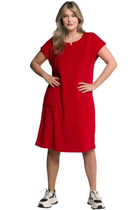 Froté šaty, tunikový výstřih, dělící šev, krátké rukávy