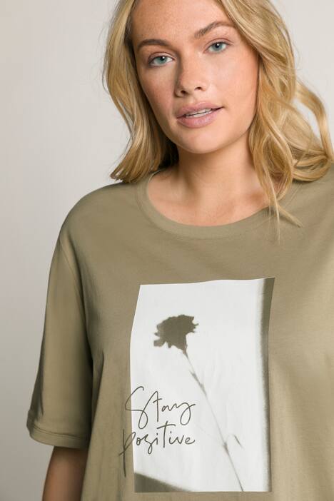 T-shirt z kwiatami, okrągły dekolt, krótkie rękawy, bio-bawełna