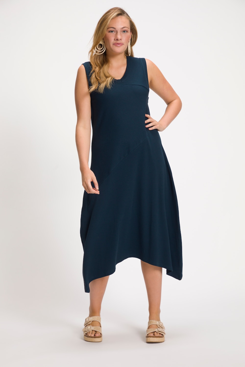 Grote Maten midi jurk, Dames, blauw, Maat: 50/52, Katoen, Ulla Popken