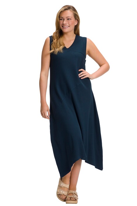 Midi šaty, ozdobný šev, výstřih do V, bez rukávů, biobavlna