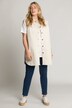 jeans gilet, overhemdkraag, franjes, mouwloos