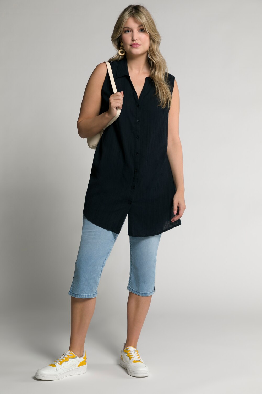 Grote Maten overhemdblouse, Dames, blauw, Maat: 50/52, Katoen, Ulla Popken