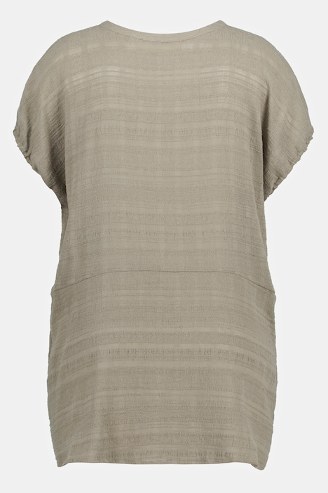 longline blouse, strepen met structuur, opstaande kraag, biologisch katoen