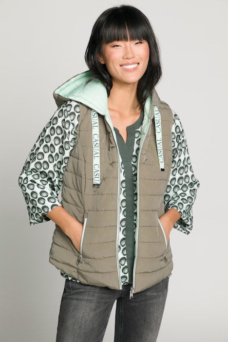 Wende-Steppweste, Kapuze, Zipper, ärmellos