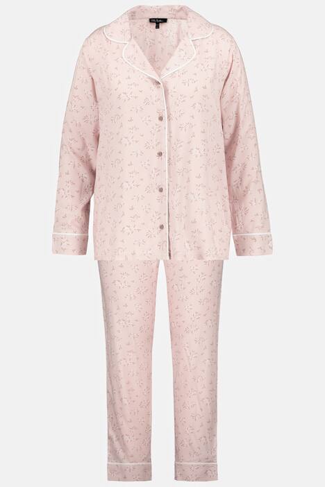 Pyjama, Blütenmuster, Piping, Reverskragen, Langarm