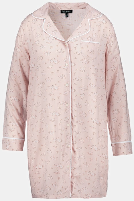 nattlinne, blommönster, pipings, kavajkrage, lång ärm