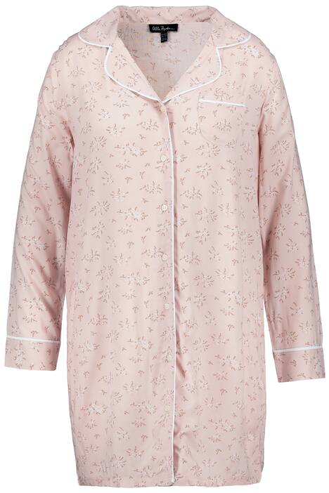 Noční košile, květovaný vzor, lemovka, klopový límec, dlouhé rukávy