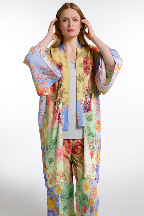 Oriental Inspired Patchwork Print Kimono | Open Front Blouse | Blouses