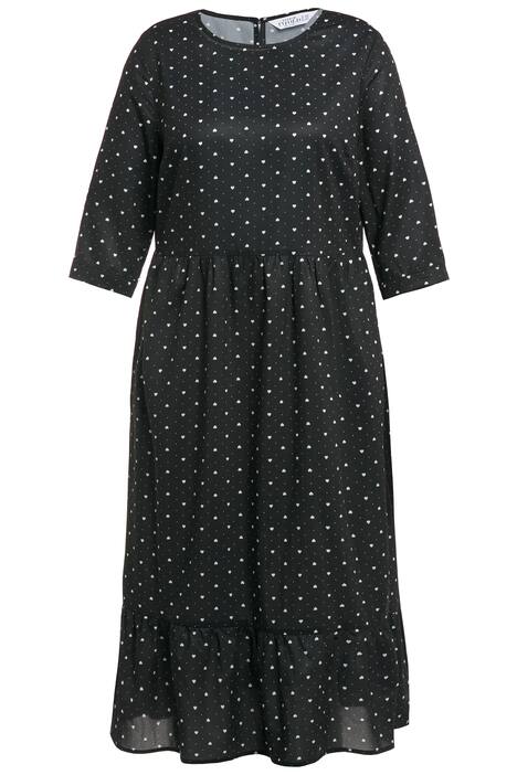 Maxi šaty, výstřih do V, 3/4 rukávy, volánový lem, srdce