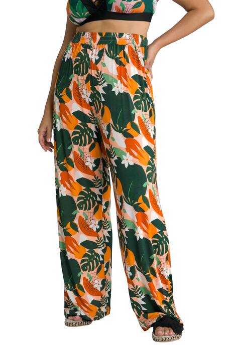Palácové kalhoty, džungle, široké nohavice, elastický pas