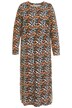 Žerzejové šaty, A střih, barevný leopardí vzor, kulatý výstřih, dlouhé rukávy