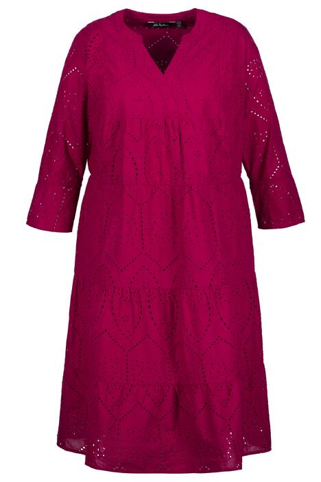 Midi šaty, děrovaná výšivka, A střih, stojáček, 3/4 rukávy