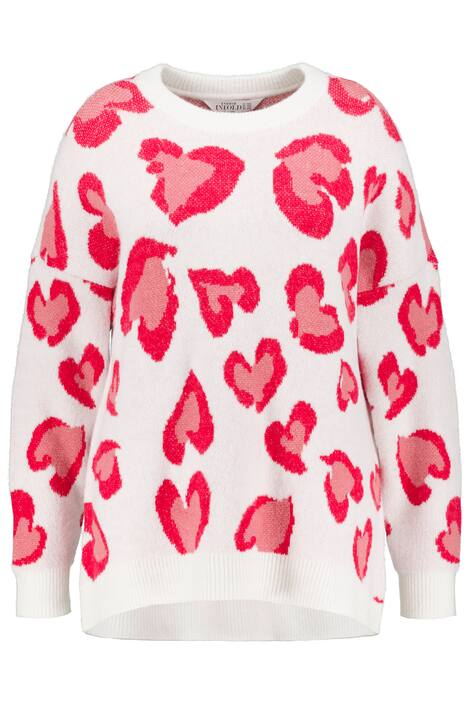 Svetr, oversize, srdce, kulatý výstřih, dlouhé rukávy