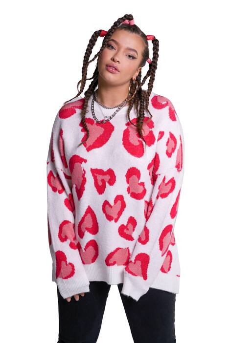 Svetr, oversize, srdce, kulatý výstřih, dlouhé rukávy