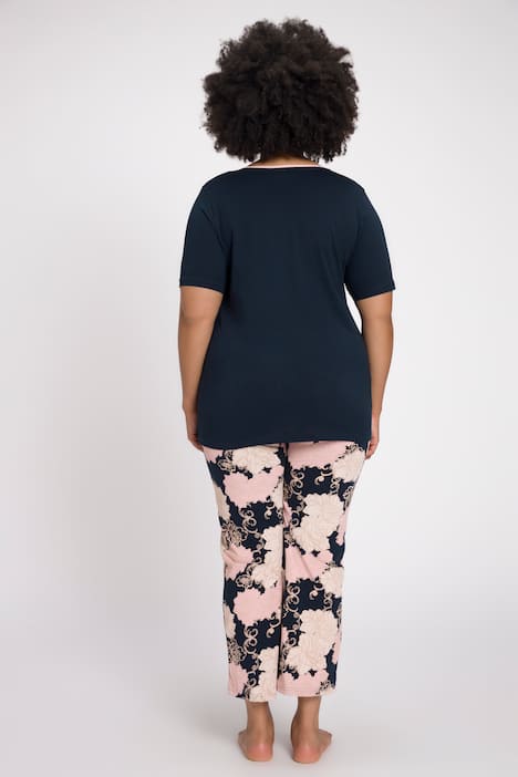 Elegant Floral Cotton Knit Pajama Set