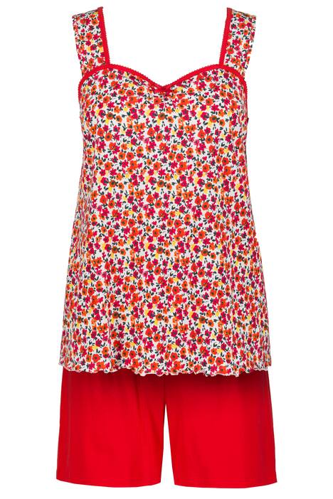 Krátké pyžamo, květy, řasení, bez rukávů