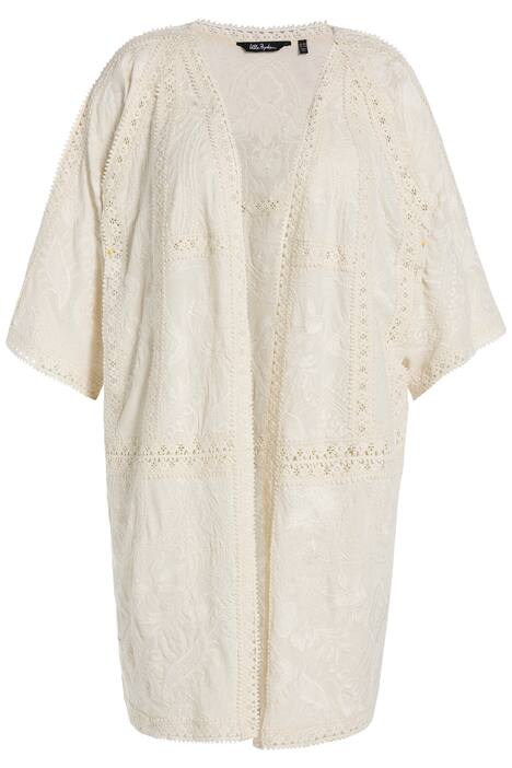 Kimono, výšivka, krajka, 3/4 rukávy, lněná směs