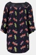 Lace Trim Dragonfly Print Square Neck Crinkle Tunic Blouse