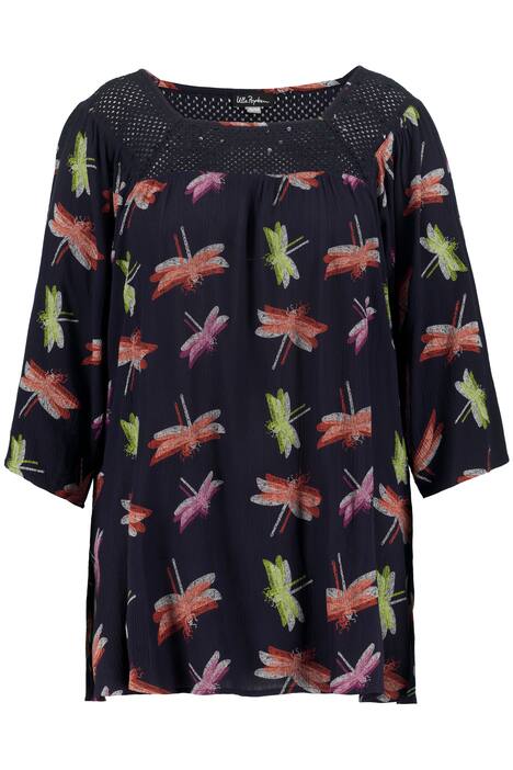 Tunika, vážka, A střih, hranatý výstřih, 3/4 rukávy