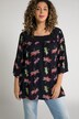 Lace Trim Dragonfly Print Square Neck Crinkle Tunic Blouse