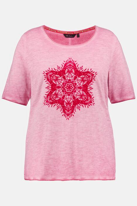 T-shirt, flocktryck, rund halsringning, halvlång ärm, råa kanter