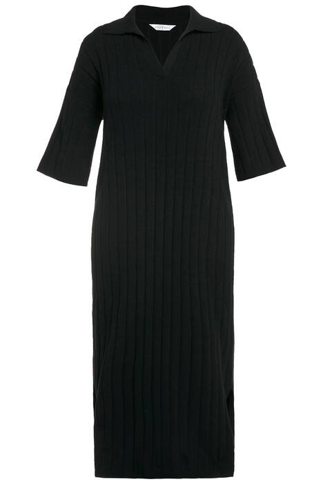 Šaty z žebrovaného úpletu, rovný střih, polo límeček, krátké rukávy