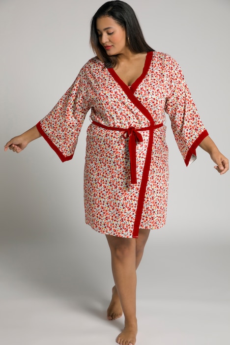 Visiter la boutique Ulla PopkenUlla Popken Femme Grandes tailles Kimono fleurs col châle lien à nouer rouge poivron 44-50 804468520-1+ 