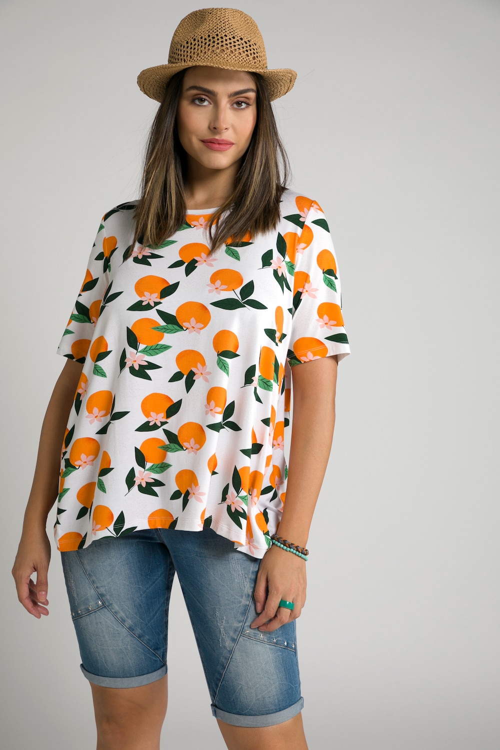 Grote Maten T-shirt, Dames, oranje, Maat: 50/52, Viscose, Ulla Popken