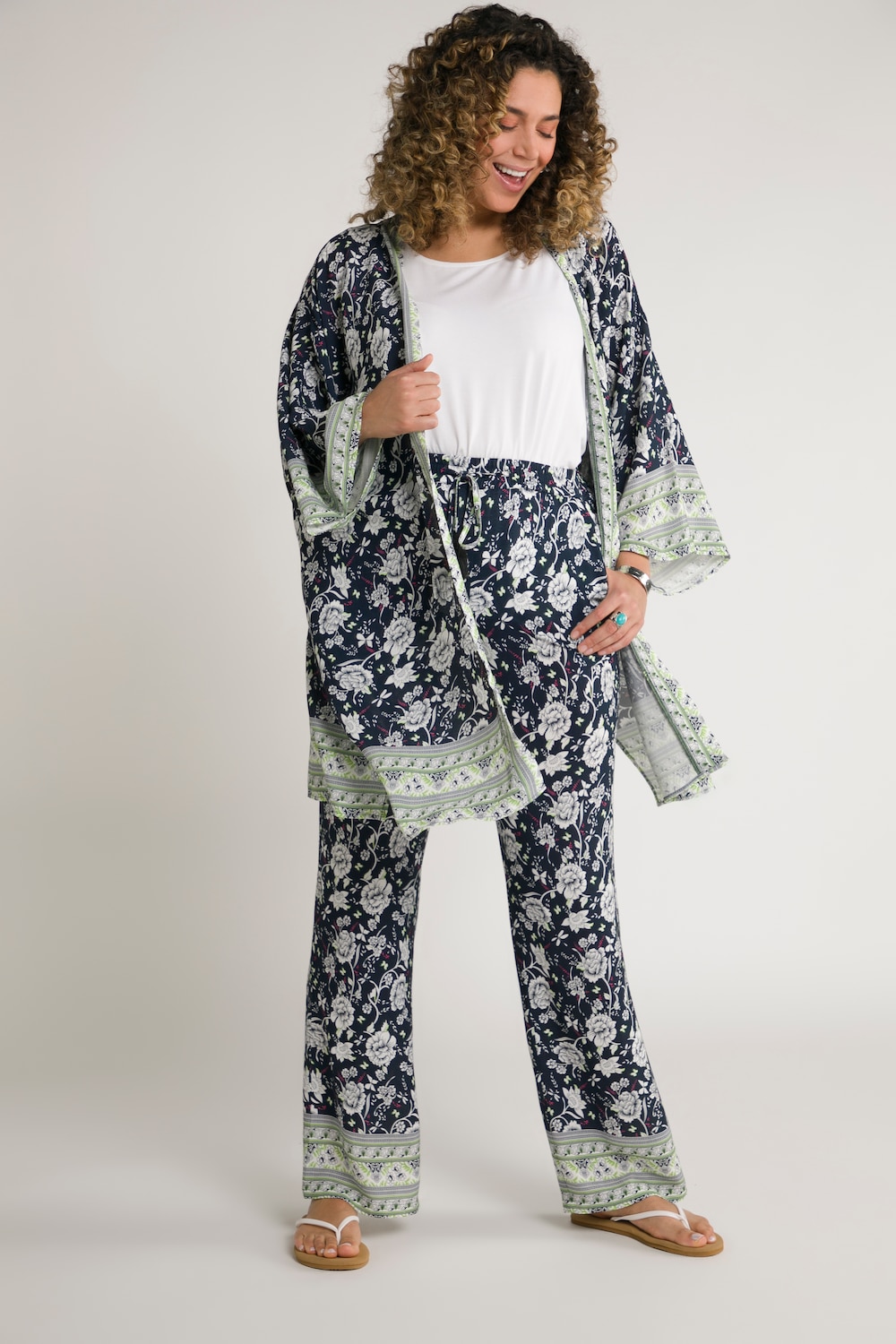 Grote Maten kimono blouse, Dames, blauw, Maat: 3=58-64, Viscose, Ulla Popken
