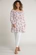 Wzorzysta tunika, linia litery A, elastyczny dekolt, rękawy 3/4