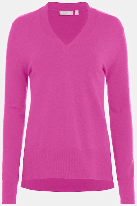 Pullover, V-Ausschnitt, Langarm, Feinstrick