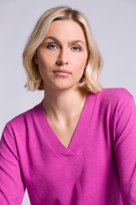 Pullover, V-Ausschnitt, Langarm, Feinstrick