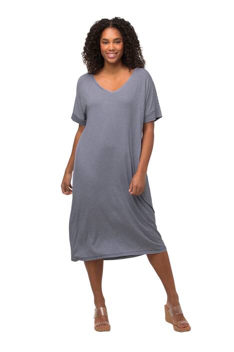 Midi šaty, proužky, výstřih do V, krátké rukávy