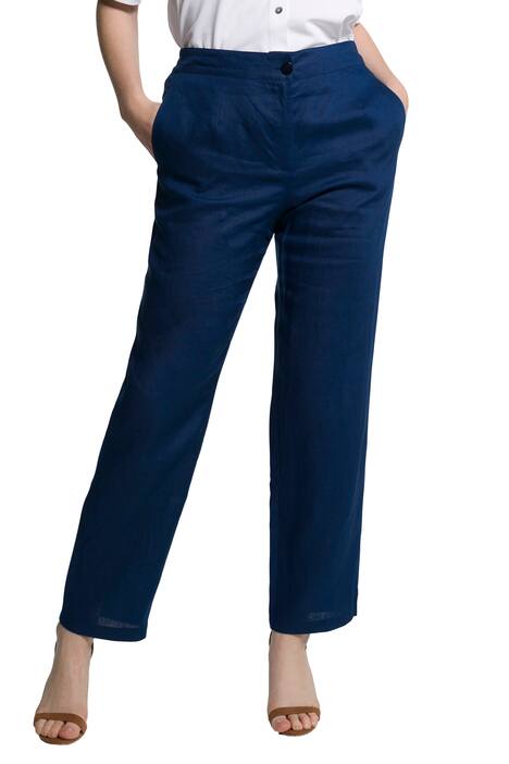 Lněné kalhoty, široké, rovné nohavice, komfortní pas