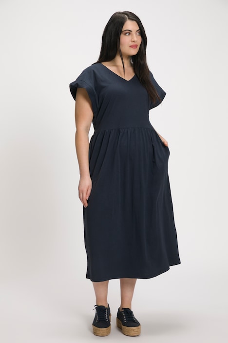 Solid V-Neck Cap Sleeve Cotton Knit Dress | More Dresses | Dresses