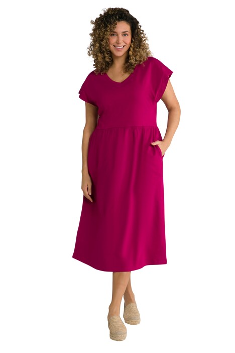 Žerzejové šaty, oversize, výstřih do V, krátké rukávy