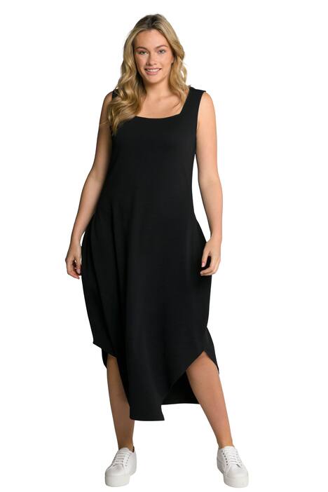 Midi šaty, tulipánový střih, hranatý výstřih, bez rukávů