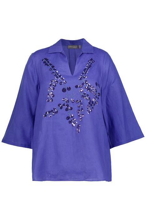 Lněná tunika, flitry, límeček, 3/4 zvonové rukávy