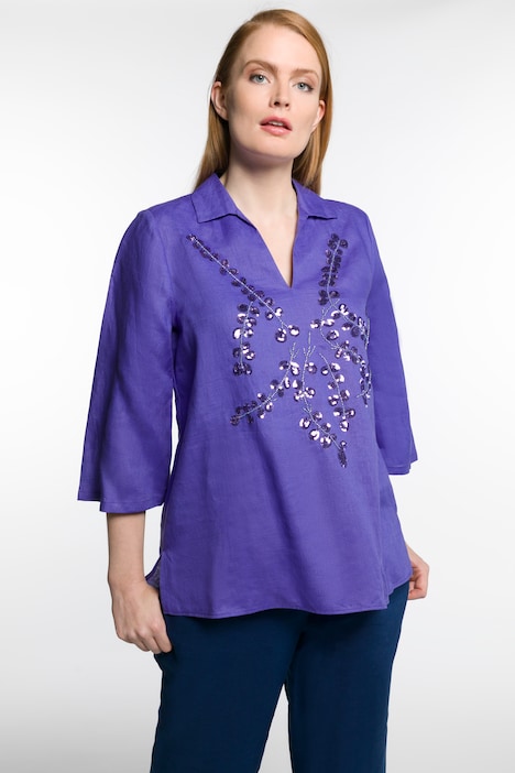 Tee-shirt évasé col V avec cordon manches longues femme - Parme violet en  coton