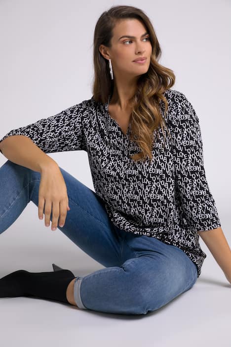 Shirt, LOVE, A-Linie, Tunika-Ausschnitt, 3/4-Arm