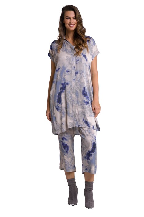 Dlouhá halenka, mramorový potisk, oversize, límeček, krátké rukávy