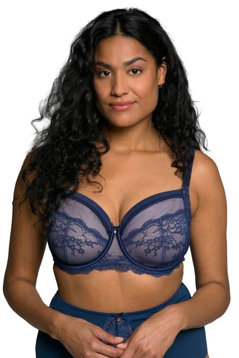 Podprsenka s kosticemi, květovaná krajka, síťovina, košíčky D-E