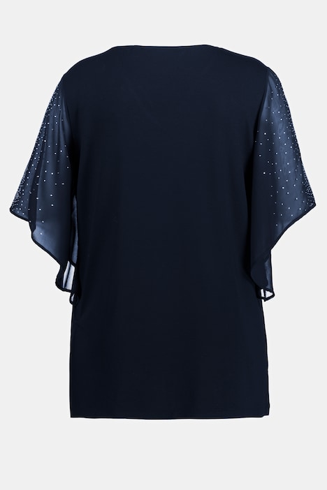 Glitter Stone Sheer Sleeve V-Neck Blouse | Tunics | Blouses