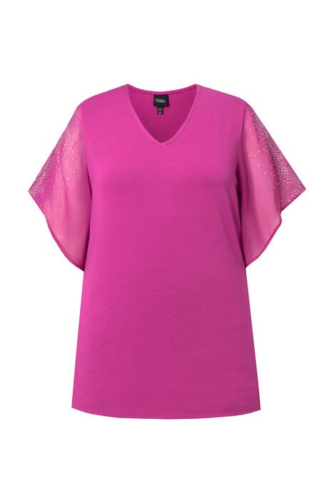 Tunika, třpytivé kamínky, A střih, výstřih do V, 3/4 rukávy