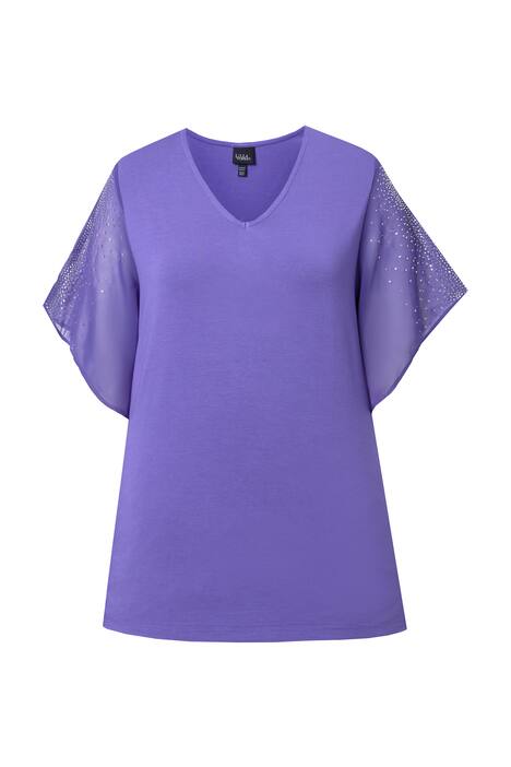 Tunika, třpytivé kamínky, A střih, výstřih do V, 3/4 rukávy