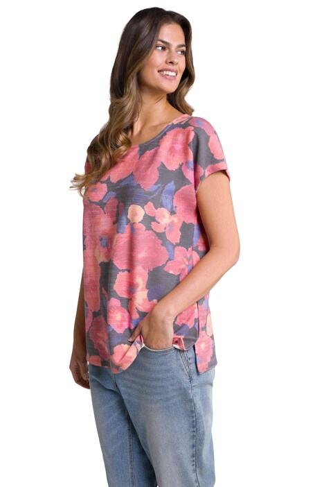 Mikina, květy, oversize, kulatý výstřih, krátké rukávy