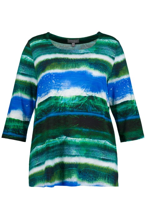 Slinky tričko, batikované pruhy, hranatý výstřih, 3/4 rukávy