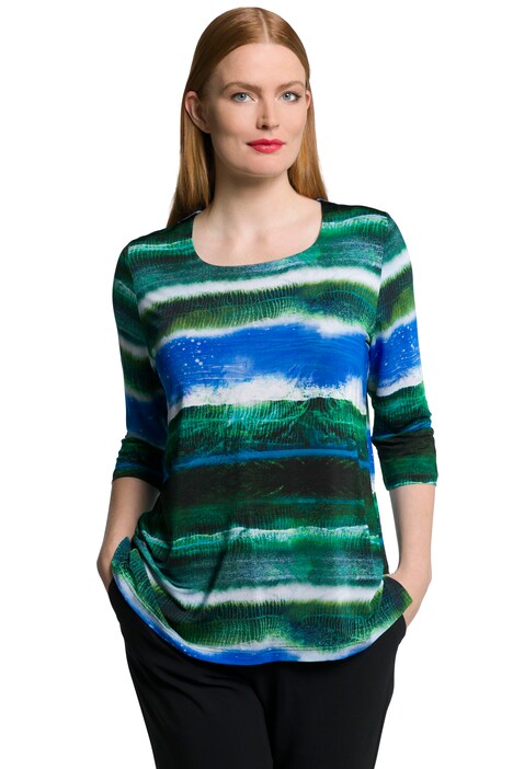 Slinky tričko, batikované pruhy, hranatý výstřih, 3/4 rukávy