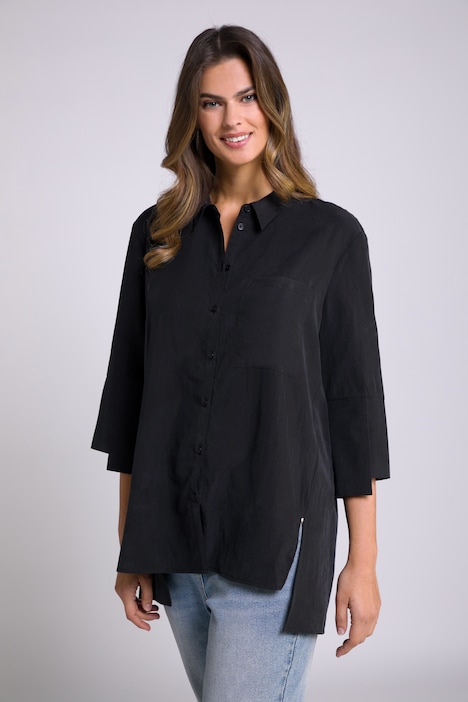 Updated Classic Button Front Lyocell Blend Tunic Blouse | all Blouses ...