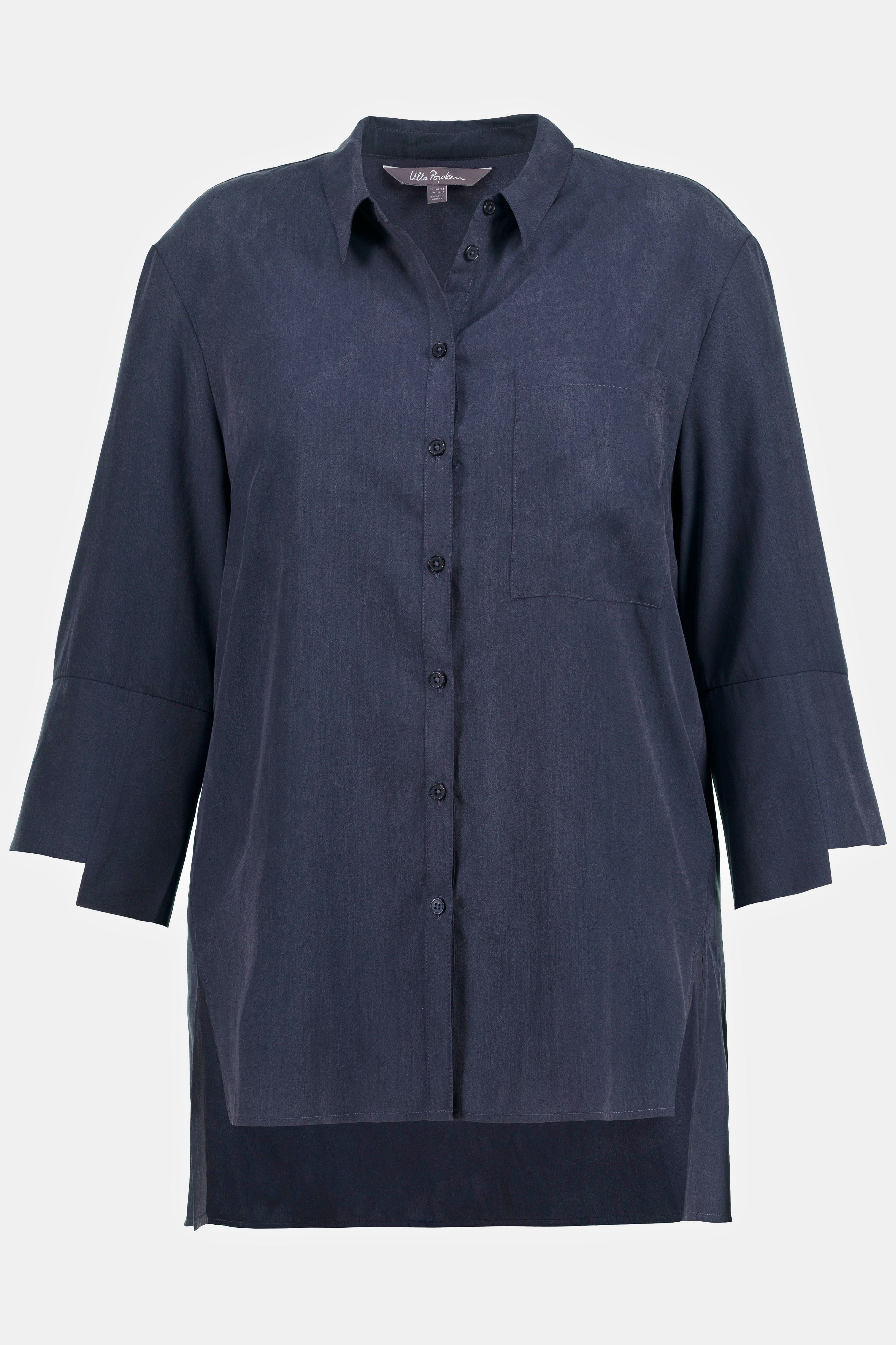 Updated Classic Button Front Lyocell Blend Tunic Blouse